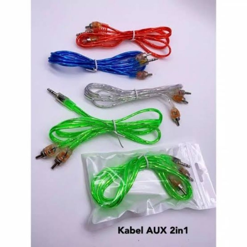 Kabel Aux Audio Rca Transparan 2 in 1 ( ukuran 1m ) cabel cabel Jack 3.5mm + packing plastik