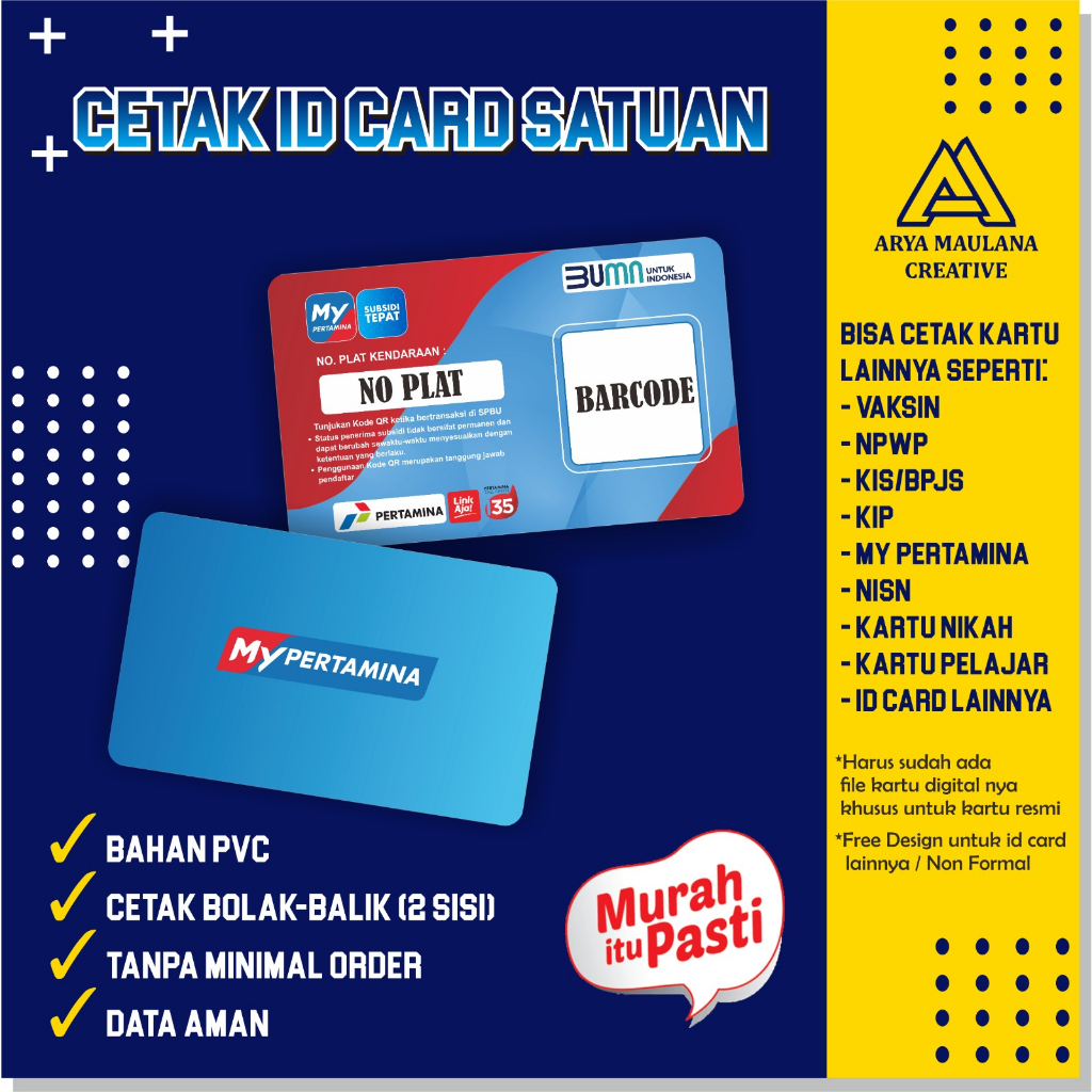 

CETAK KARTU MY PERTAMINA / KARYAWAN / ORGANISASI PARKIR MEMBER BAHAN PVC KETEBALAN DESAIN CUSTOM | CETAK ID CARD | PRINT KARTU ID CARD | CETAK PRINT MY PERTAMINA