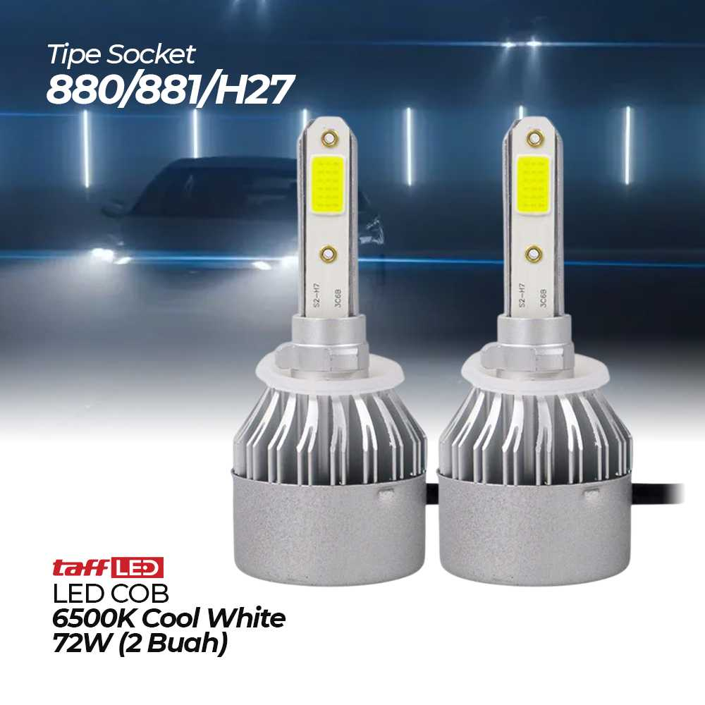 TaffLED Lampu Mobil LED H4 H27 Super Terang Lampu Depan Mobil LED COB Headlamp 8000LM Cool White 2 P
