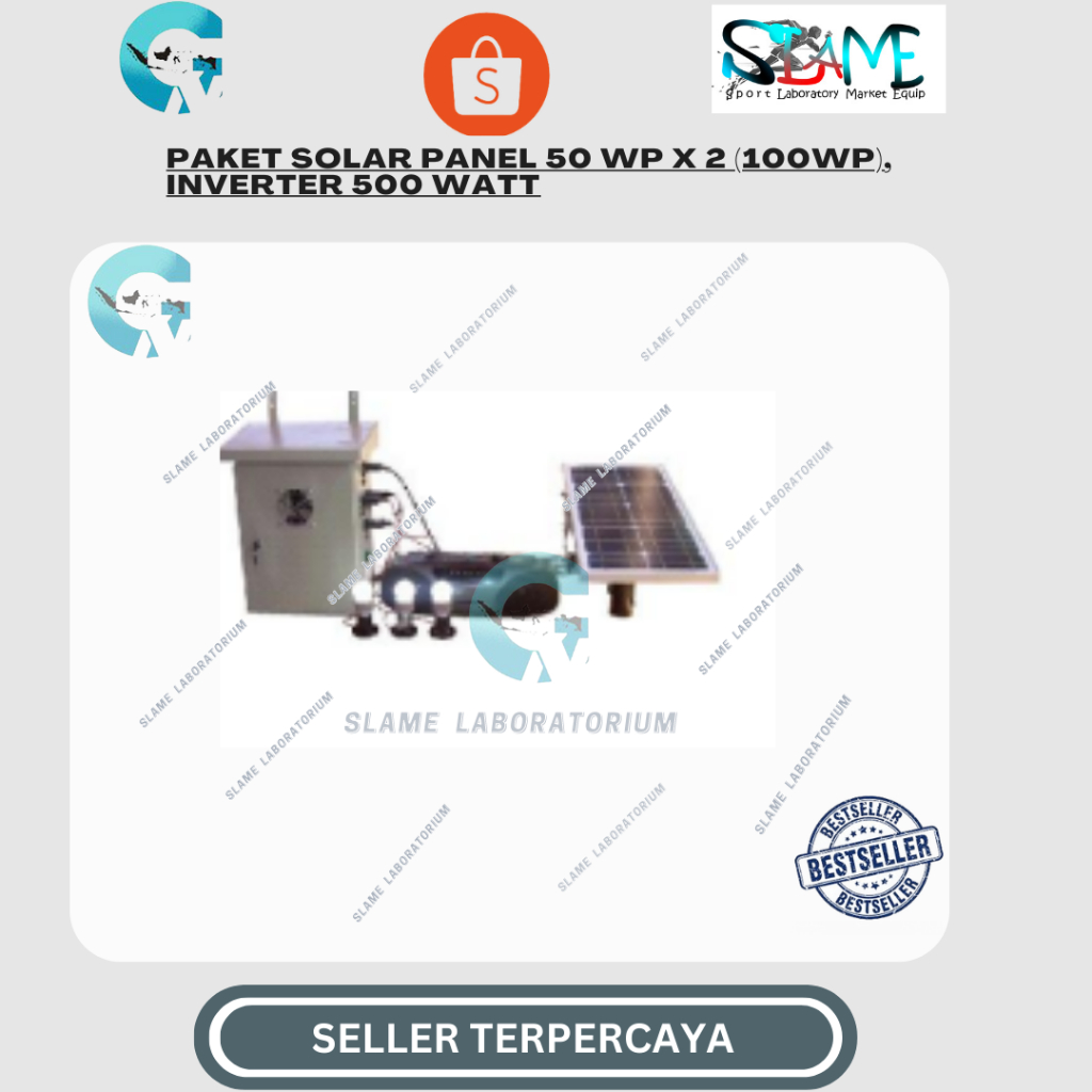 Paket Solar Panel 50 WP x 2 (100wp), Inverter 500 Watt