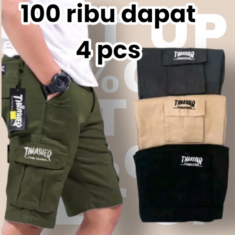 Bundle 4 Pcs Celana Pendek Pria Cargo / Kargo Size Dewasa Promo Paket Isi 4 Pcs