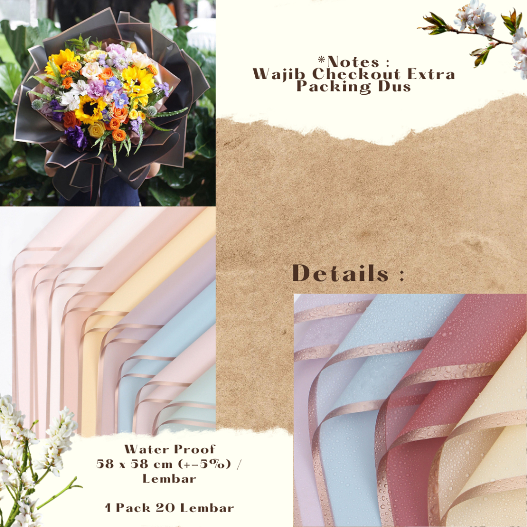 AnekaBenang - [ PACK ] Kertas Cellophane Buket Bunga [Gold Line] Flower Wrapping Paper Celophane hapus