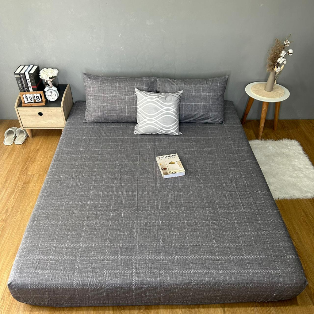 Sprei Anti Geser Katun PREMIUM | Justin Dark Grey &amp; Light Grey | ukuran 90 100 120 160 180