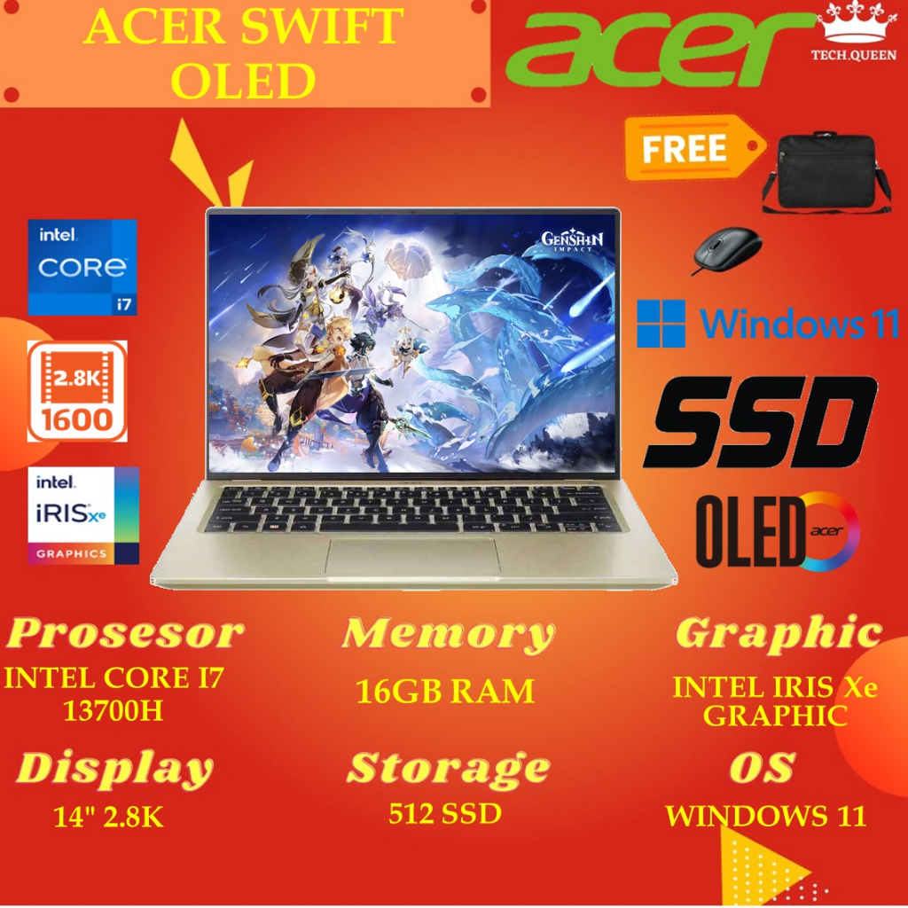 ACER SWIFT GO OLED I7 13700H 16GB 1TBSSD IRISXE WIN11+OHS 14.0 2.8K 90HZ FP GRY -71.75HD