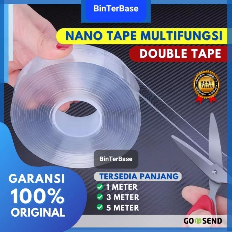 

Double tape nano bening transparan lakban selotip isolasi tempelan lem perekat 2 sisi 1 3 5 M Mtr Meter Transparant