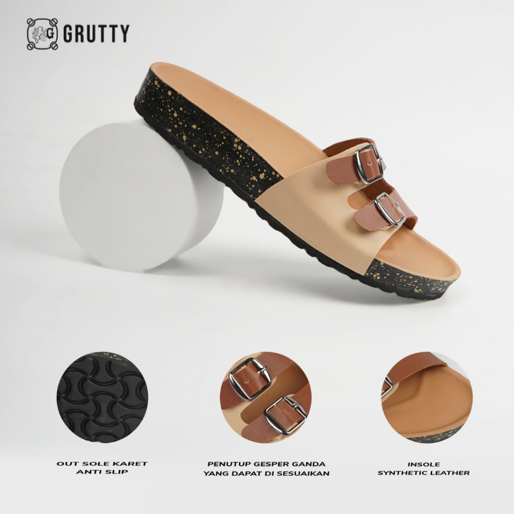 GRUTTY Trella Sandal Wanita Flat Two Tone Series Sendal Kekinian Super Comfy Cream Kombinasi