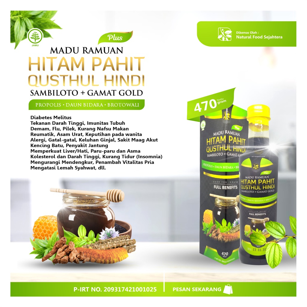 Madu Ramuan Hitam Pahit Qusthul Hindi Sambiloto Gamat Gold QH