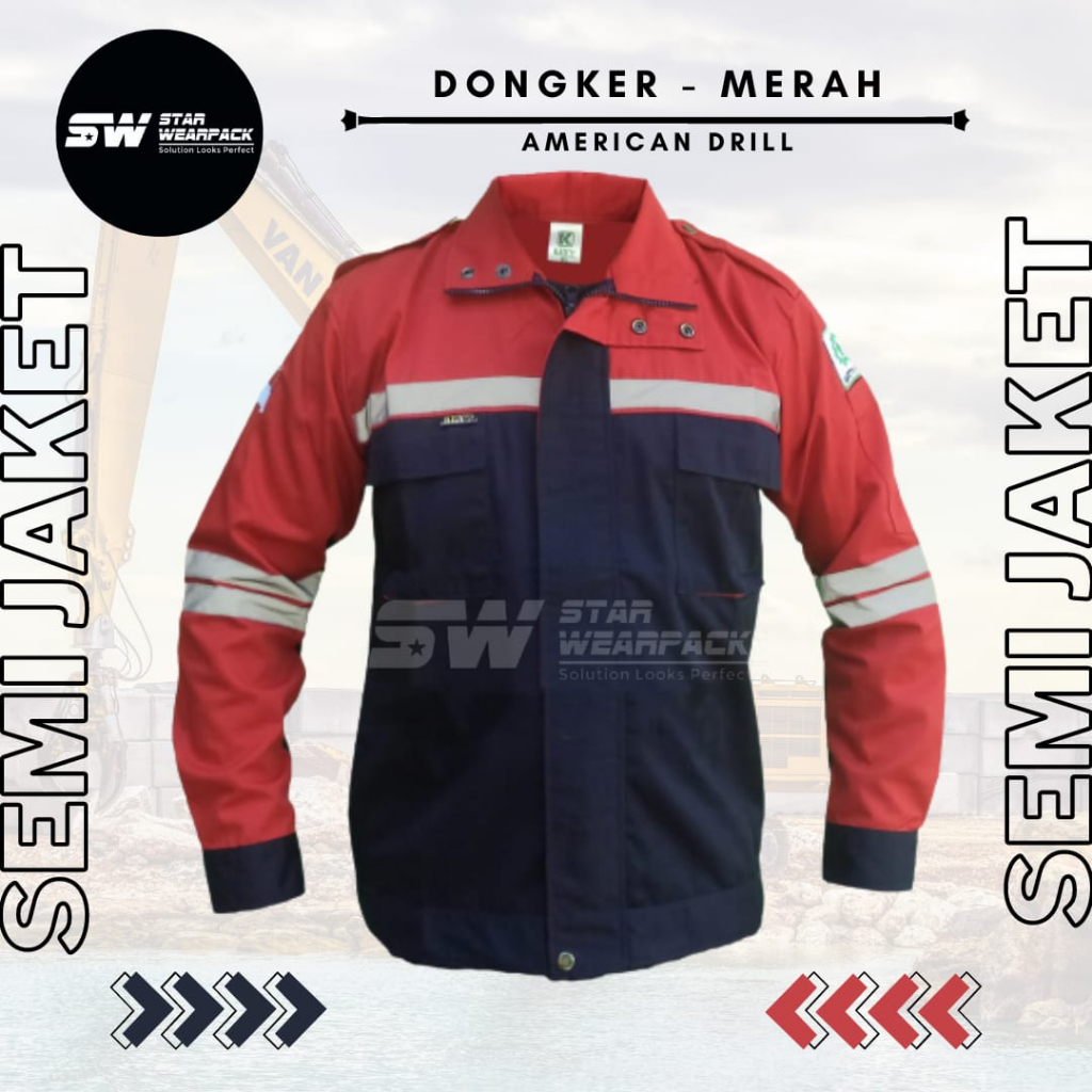 Baju Proyek Model Semi Jaket Warna Dongker Kombinasi Merah