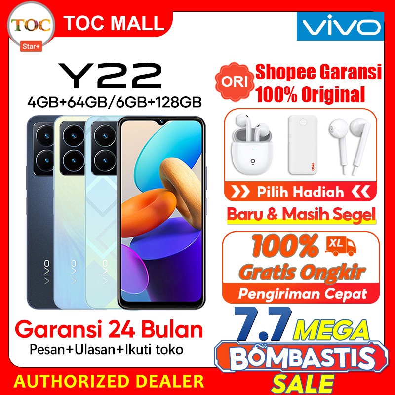 vivo Y22 RAM 6GB+6GB Extended ROM 128GB Garansi Resmi Original Handphone VIVO Y21 4 64 GB bisa cod bisa cicilan 0% bunga pinjaman Gratis ongkir 100% HP VIVO Y22 VIVO Y21