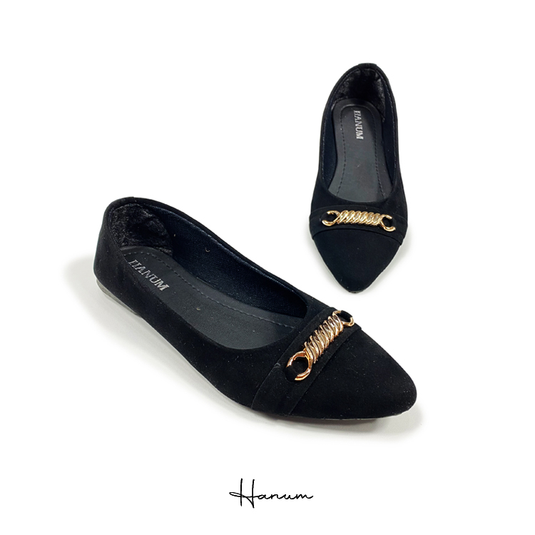 Hanum - Sepatu Flat Shoes Balet Wanita Suede / Bludru HF21 Hitam