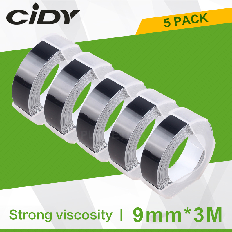 

5Rolls Black Tape 9mm 3D Embossing Manual Operation Suitable for DYMO1610 12965 Motex1540 E101 Stickers Printer
