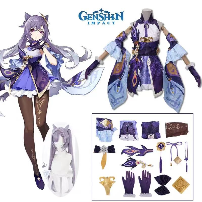 Genshin Impact Keqing Opulent Splendor Skin Dress Cosplay Costumes Anime Game Ke Qing Stage Show Out