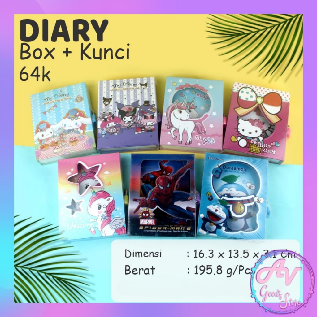 

Diary Box + Kunci KECIL / diary gembok karakter / notebook / diary fancy