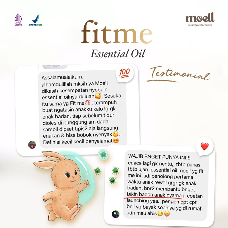 Moell Fitme Natural Essential Oil / Bantu Menyegarkan Tubuh Anak /BPOM