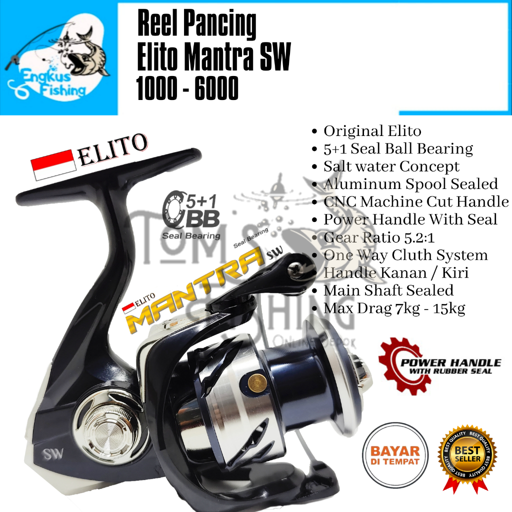 Reel Pancing Elito Mantra SW 1000 - 6000 (5+1 Seal Bearing) Salt Water Power Handle - Engkus Fishing