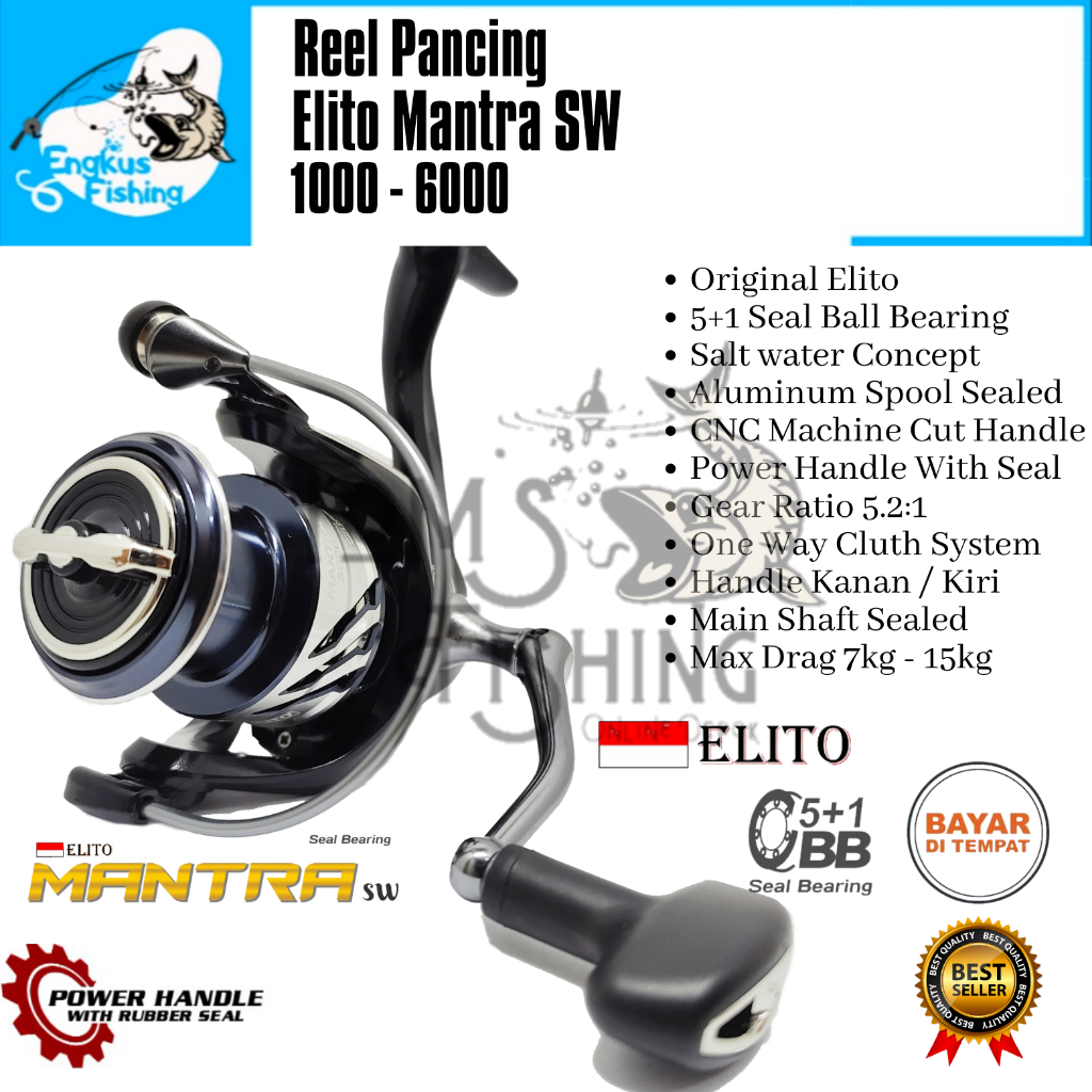 Reel Pancing Elito Mantra SW 1000 - 6000 (5+1 Seal Bearing) Salt Water Power Handle - Engkus Fishing