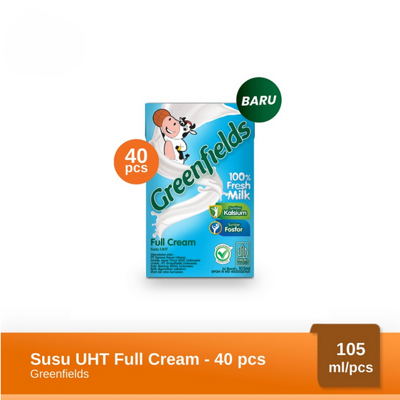 

GREENFIELDS UHT FULL CREAM MILK 105 ML × 40 PCS SUSU CAIR GREENFIELD