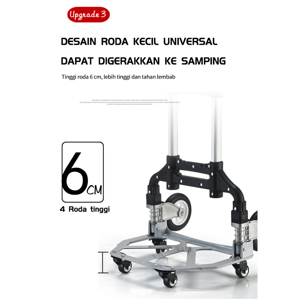 VBELL-Troli lipat / Kerangka Aluminium Aloy Anti-deformasi / 4 Roda Universal 360 °/ Troli Nyaman dan Praktis