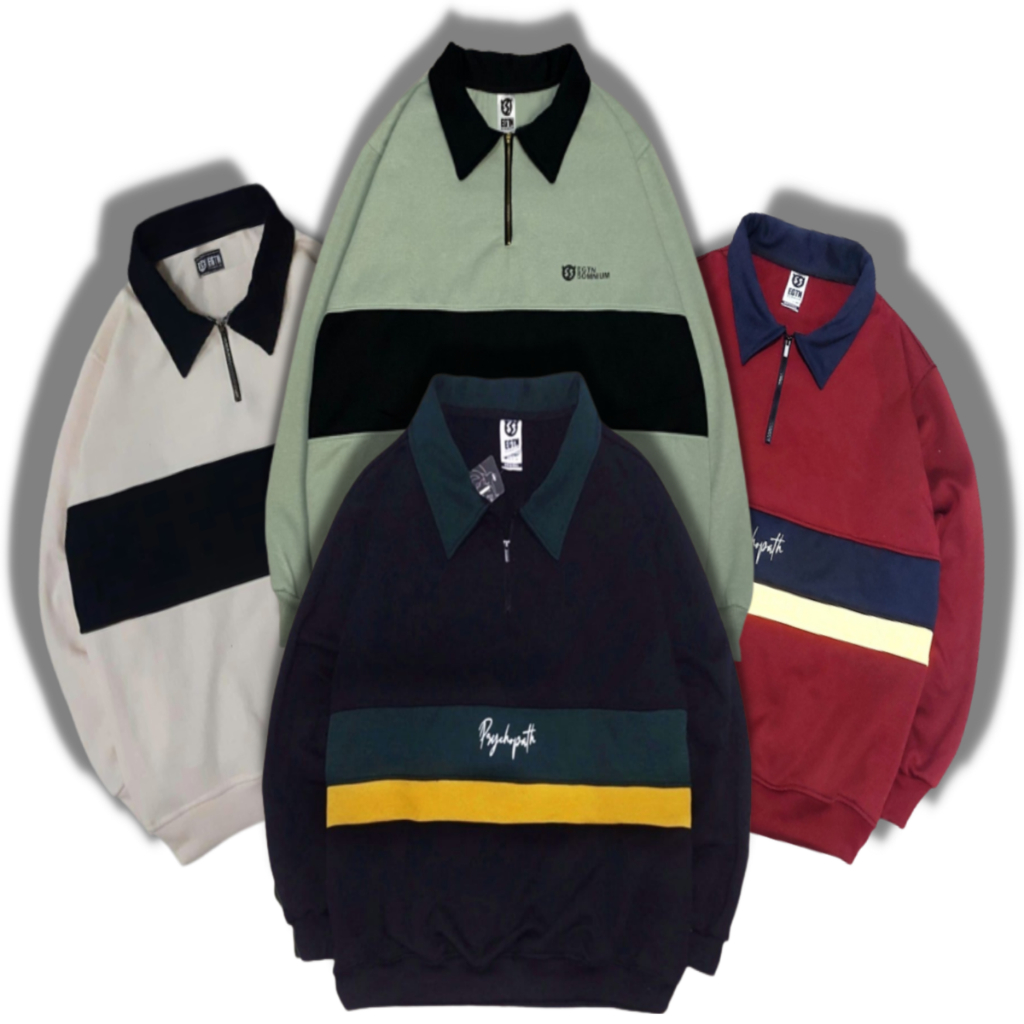 Crewneck Half Zipper (L XL) Sweater Rugby Half Zip Sweatshirt Crewneck Zipper Sweater Berkerah Sweat