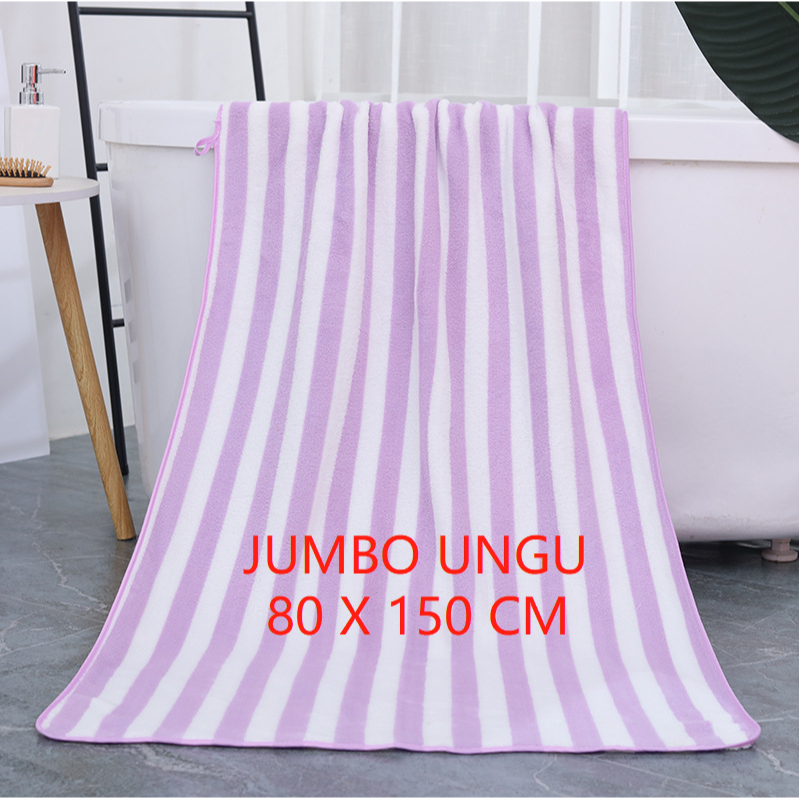 Handuk Mandi JUMBO Dewasa Motif Salur Microfiber Bulu Halus Serap Air 80X150CM