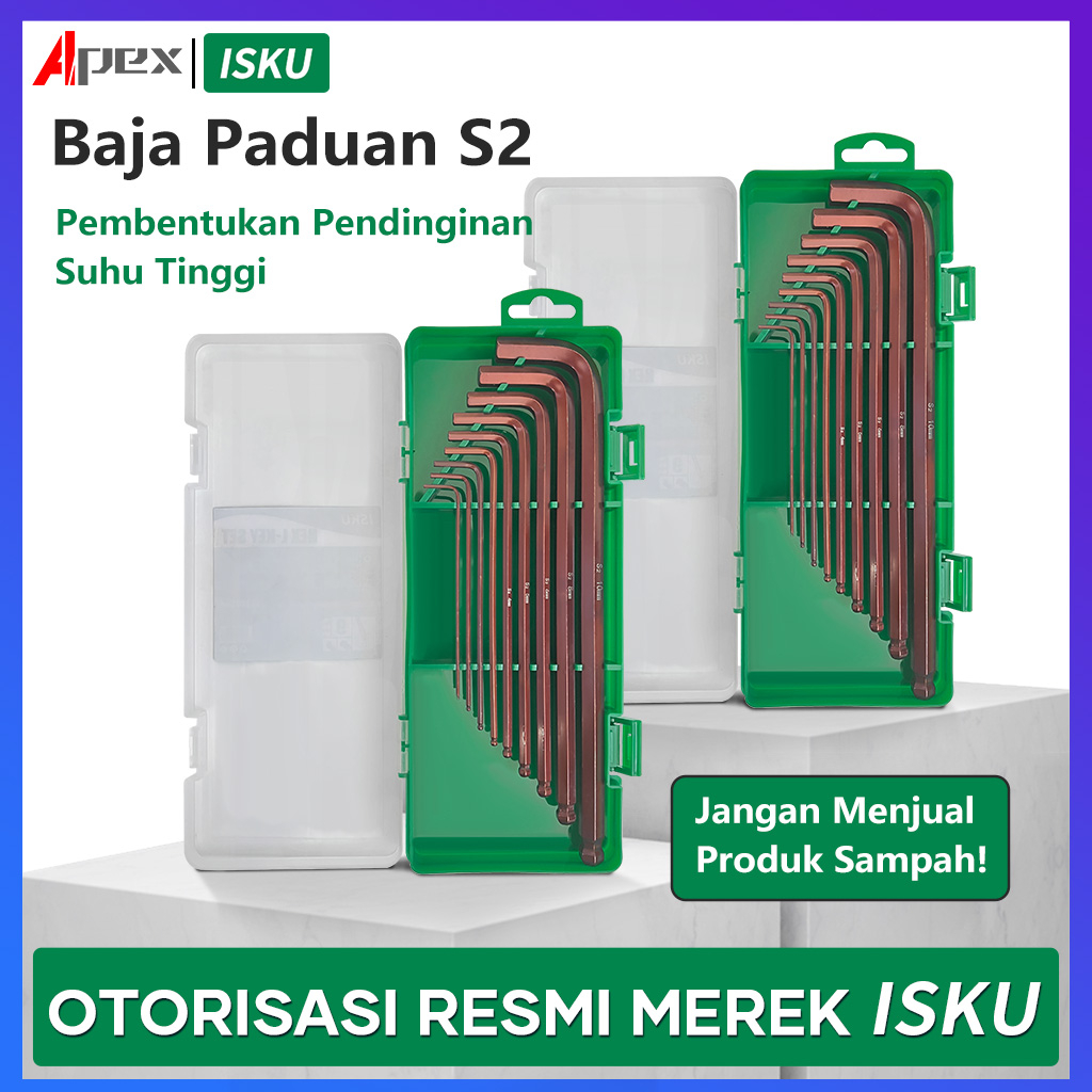 ISKU kunci l 1set komplit 9 pcs/konci l 1 set lengkap bengkel/kunci l 1set komplit/kunci l set panjang/engkol l full set/kunci l 1set baja asli