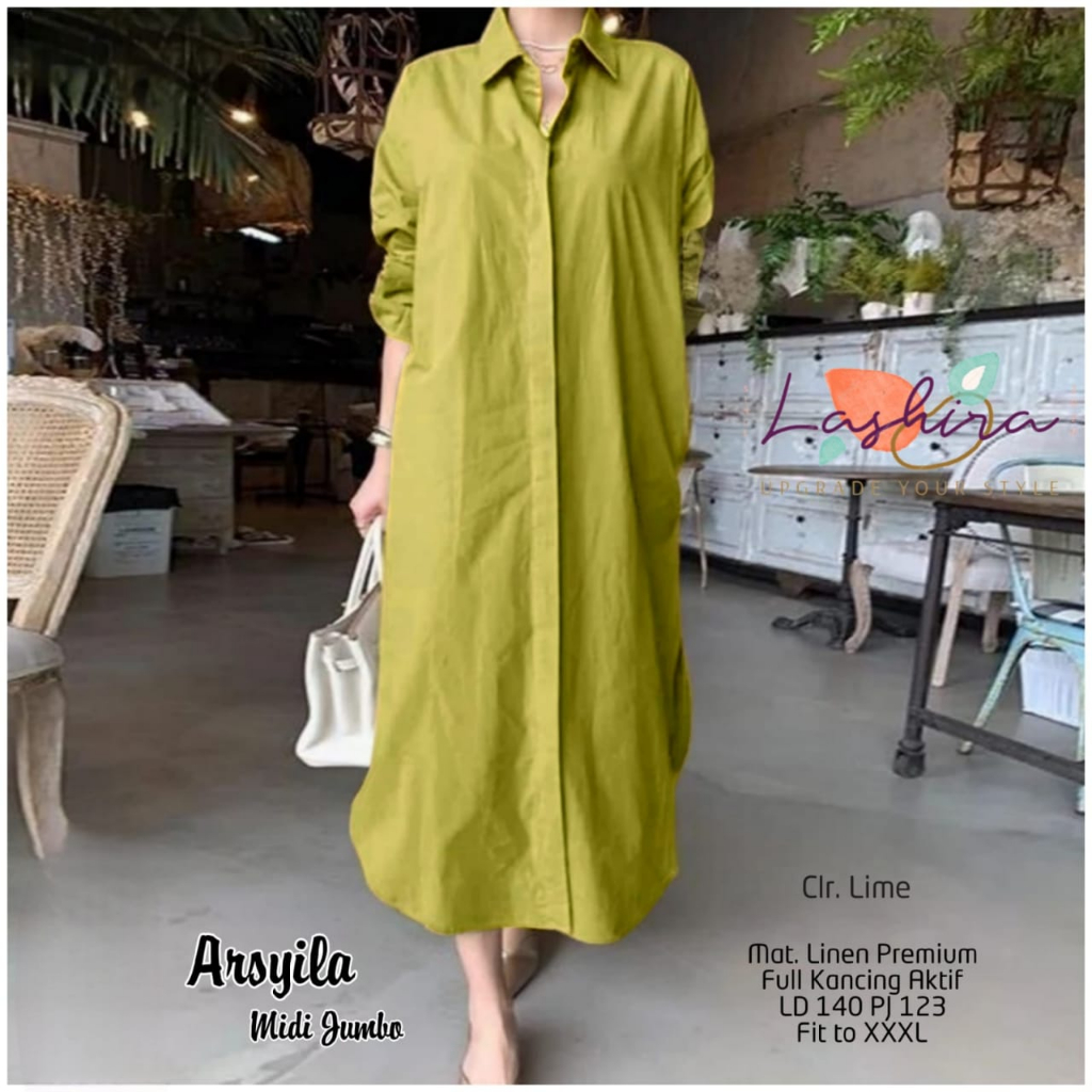 arsyla midi pakaian baju gamis dress dres syari selutut polos super jumbo ld 140 xxxxxl big over siz
