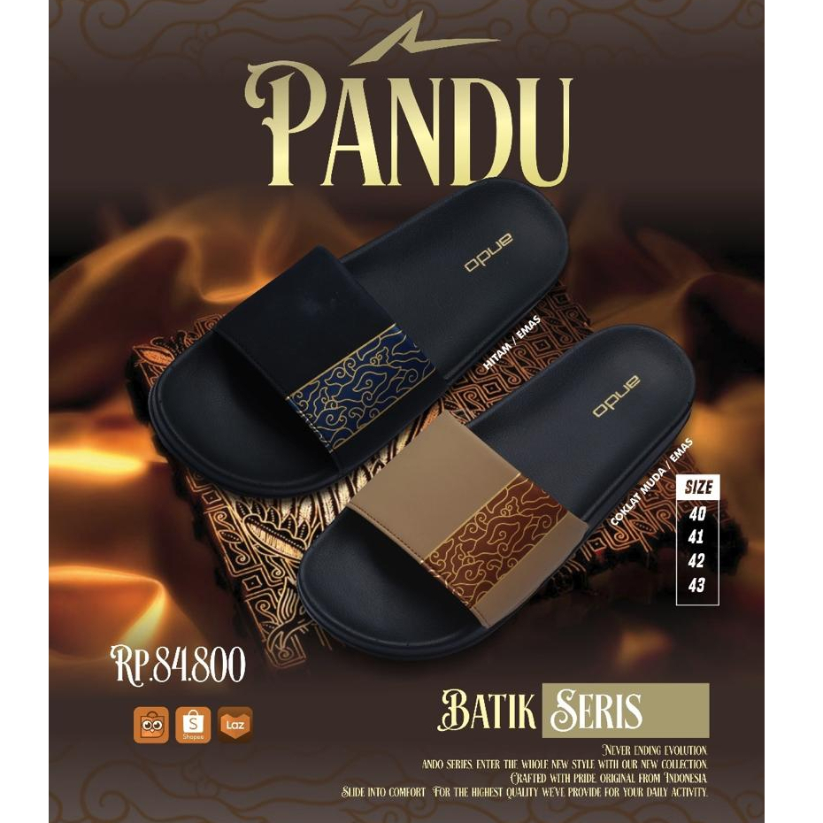 Ando Pandu Sandal Slide Pria Batik Sendal Slop Cowok Distro Laki