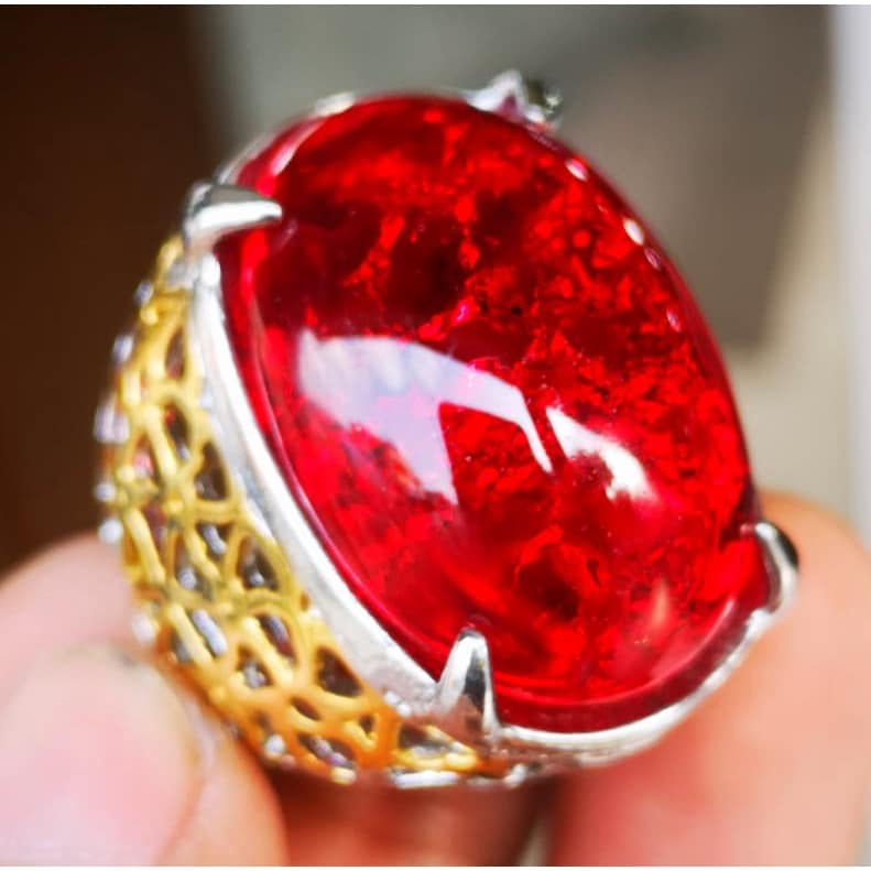 Cincin Batu Merah Siem Pecah Seribu Kristal Siap Pakai Elegant Big Size