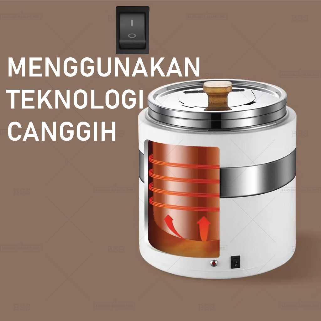 Electric Soup Warmer 11L Penghangat Pemanas Sup  bubur Listrik Catering Hotel Makanan Prasmanan Stainless Multifungsi