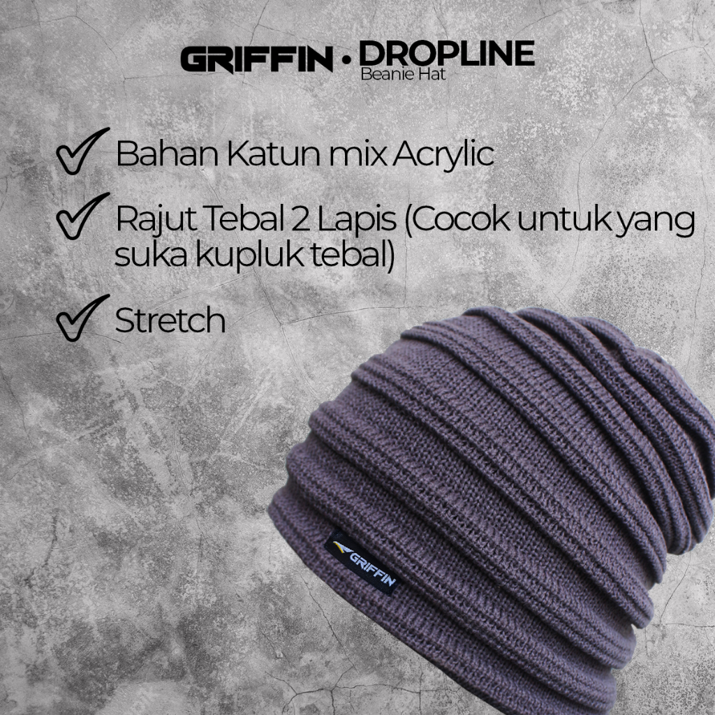 Kupluk Pria Beanie Hat Dewasa Rajut Tebal Motif Garis Keren Dropline