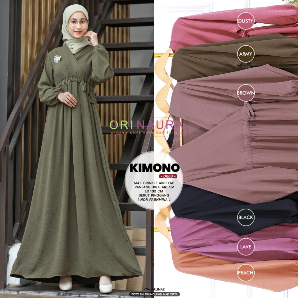 Kimono Dress Gamis Muslim Crincle Airflow Premium Original Produk By Orinaura
