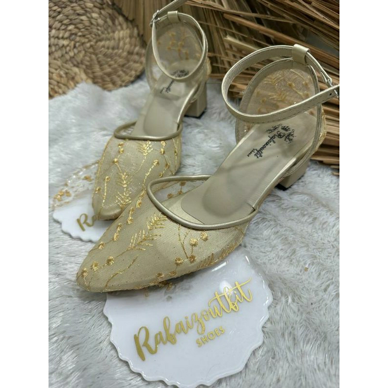 Sepatu wedding pesta Cantik nataly gold 5 cm