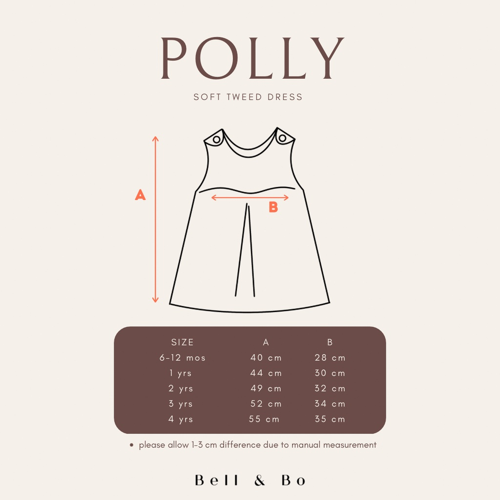 BELL&amp;BO MURAH POLLY DRESS SOFT TWEED DRESS ANAK PEREMPUAN TERUSAN A1B2C3