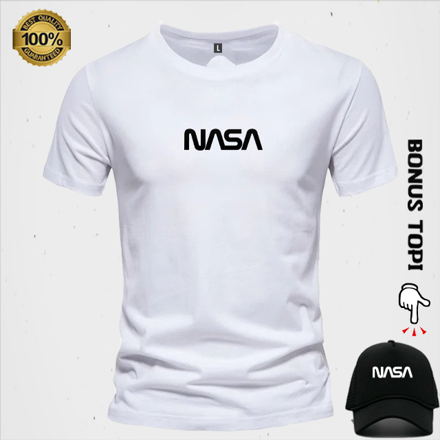BONUS TOPI... Baju Kaos Pria & Wanita Lengan Pendek / Baju Kaos Nasa Logo Hitam / Baju Kaos Distro C