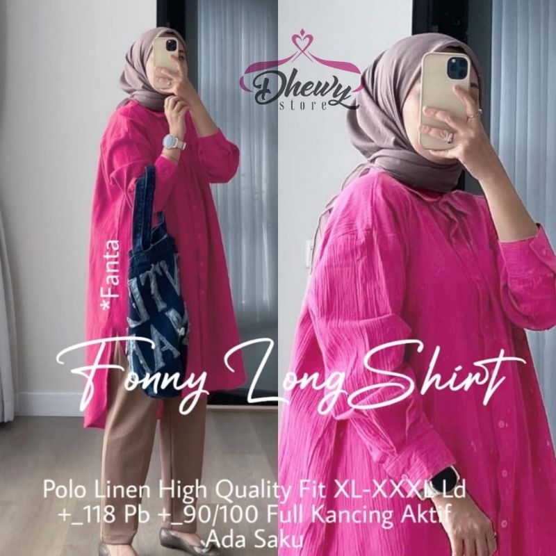 KEMEJA TUNIK WANITA JUMBO/FONNY/ATASAN KEMEJA TUNIK WANITA POLO LINEN RAMI JUMBO LD 118 CM FIT XXL