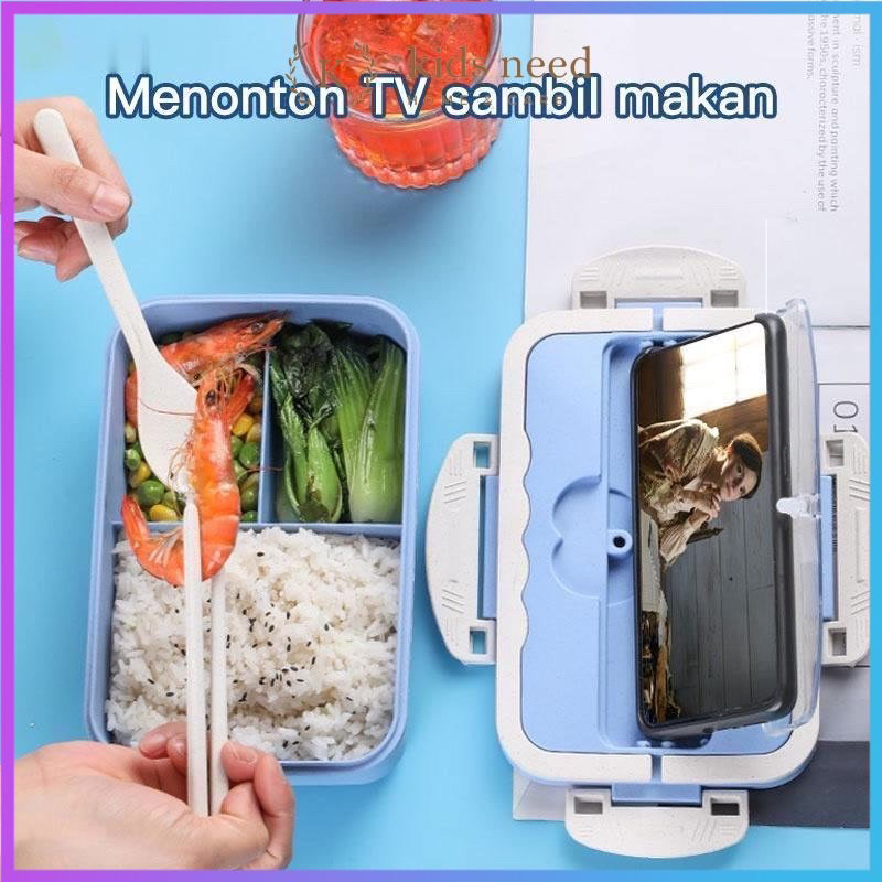 Kotak Makan Gagang Set Free Sendok Sumpit / Lunch Box Kotak Bekal Jerami Gandum