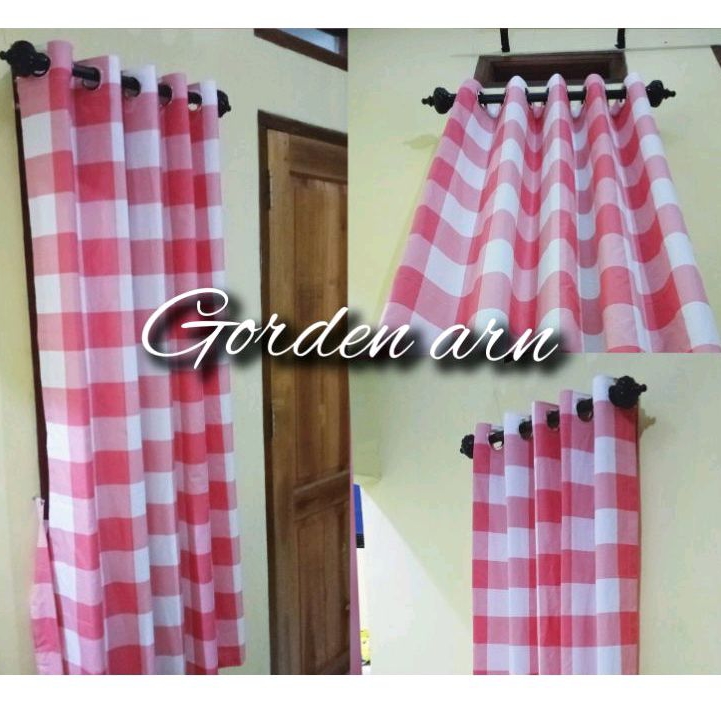 Hordeng Motif Kotak Kotak Gorden Jendela Dan Pintu  Gordyn Semokring Minimalis Korden Ruang Tamu Hor