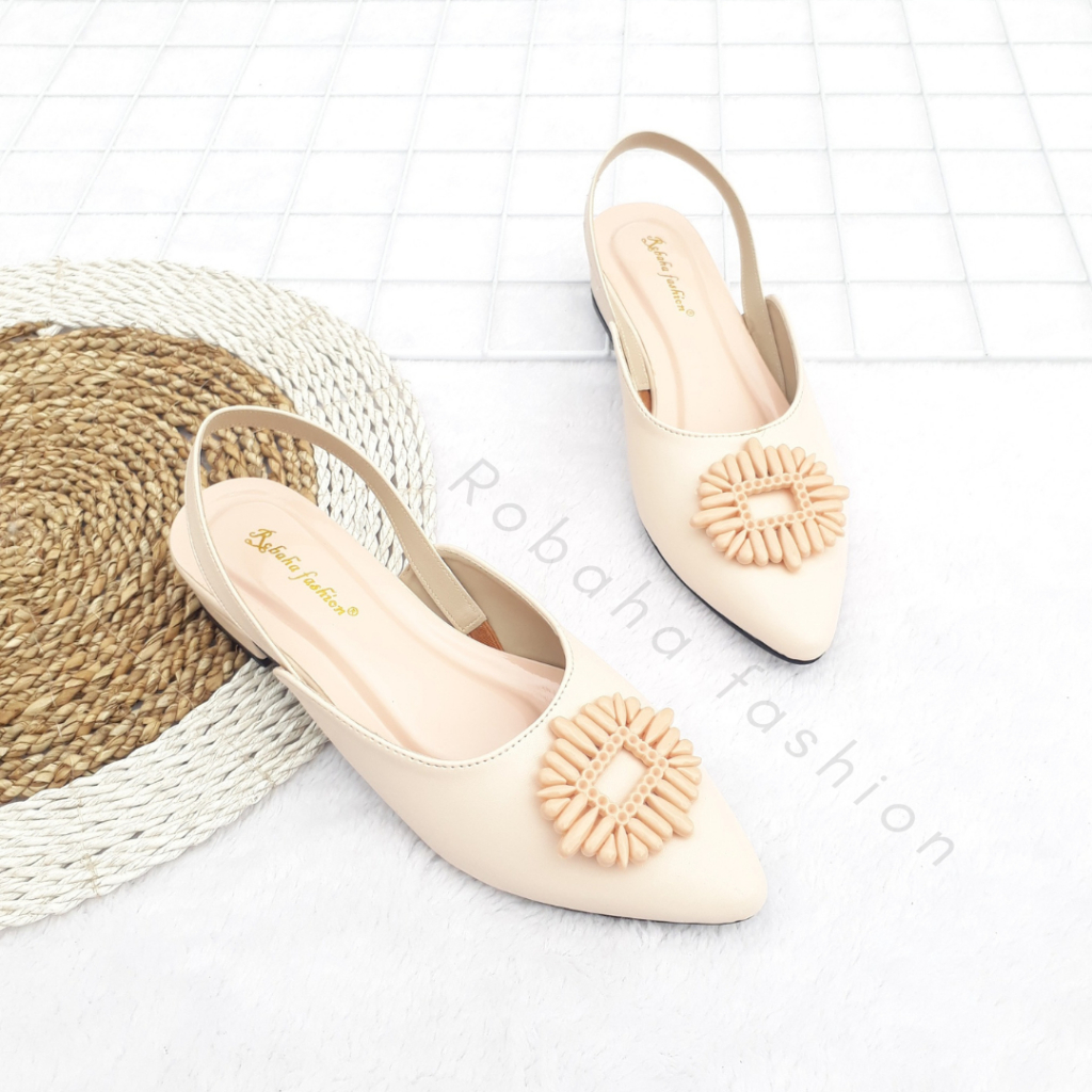 Sepatu Kerja Sandal Wanita Heels Hak 3cm Tali Belakang RB-01/Bustong Selop Chunky Mules Pansus Slip-on Import