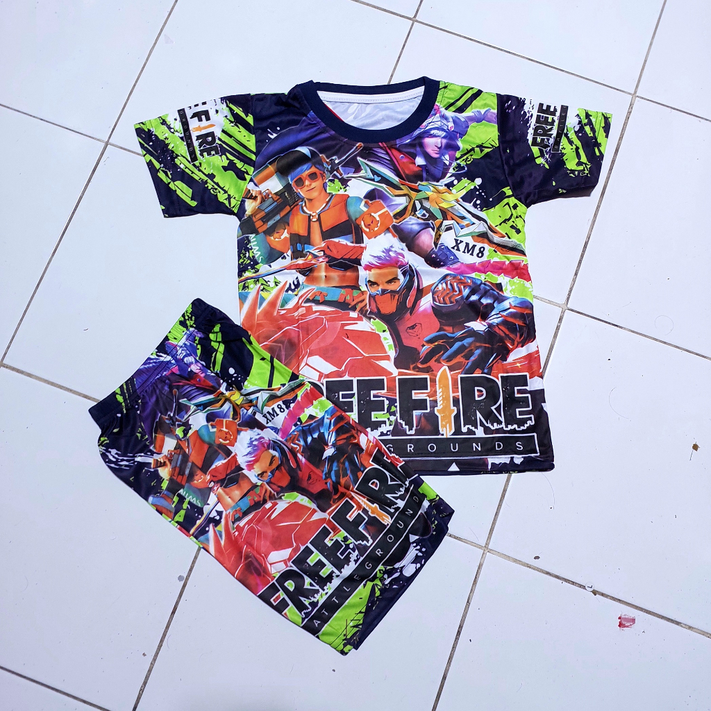 baju kaos setelan free fire size 4-10 thn