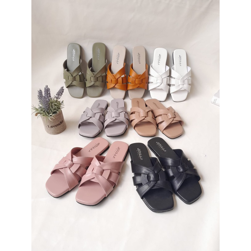 Sandal Santai Wanita Terbaru Kekinian Sandal Kuntum Jejak Jingga