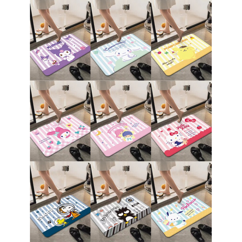 Alas kaki keset diatomite lentur gulung soft karakter sanrio hello kitty melody snoopy KS03 bathroom floormat