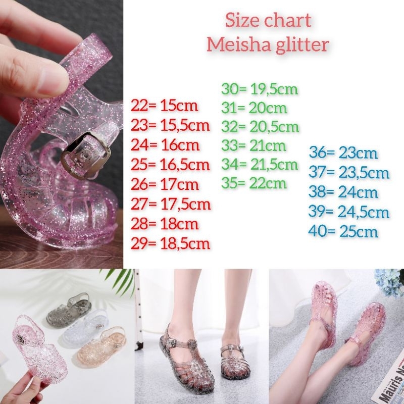 Meisha jelly glitter kids  size 22-29/jelly shoes kids/sandal anak import/sandal anak karet/sandal sepatu anak jelly/jelly shoes kids/sepatu sandal slippers/sepatu sandal couple mom and kids