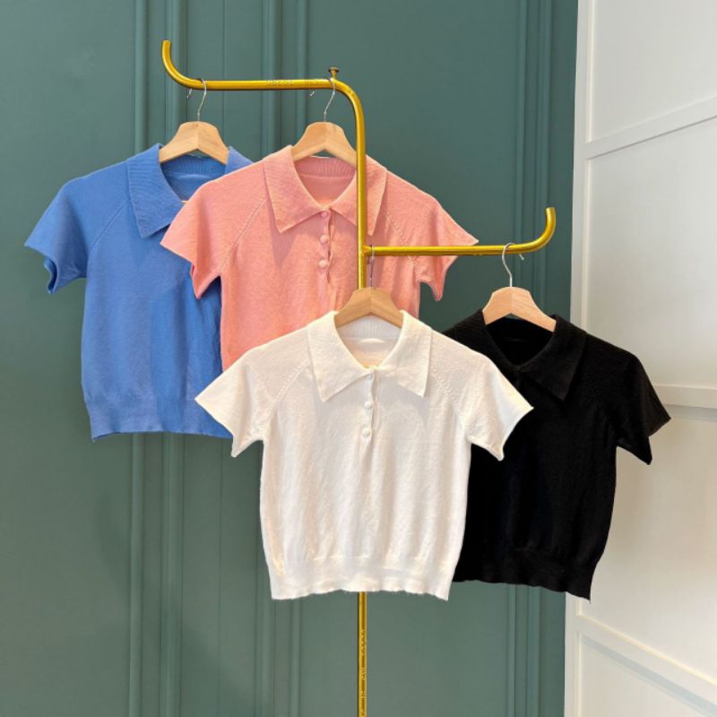 Polo Wrap Buttons Soft Knit Top 20442
