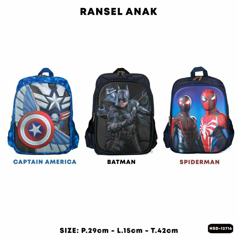 TAS RANSEL ANAK SEKOLAH HSD-12716 TAS RANSEL 3D TAS RANSEL SUPERHERO BEST SELLER TERBARU BISA BAYAR DITEMPAT.!!!!