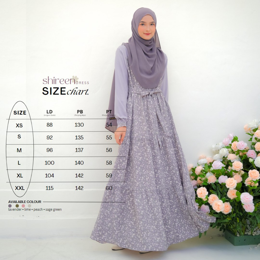 Riskirich Shireen Dress Vol 5.0 Gamis Remaja Overall Menyatu Motif Bunga Kiyowo Look Korea Style