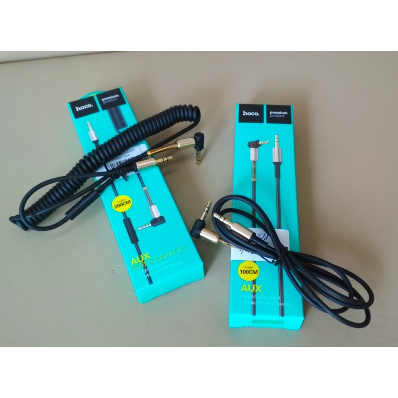 Hoco Kabel Aux 3.5mm 2 Meter Kabel Spring AUX Flexible Cable 3.5mm 2 Meter Dengan Mic / Kabel Aux 1 Meter Male to Male / Hoco Premium Kabel Aux Dengan Mikrophone