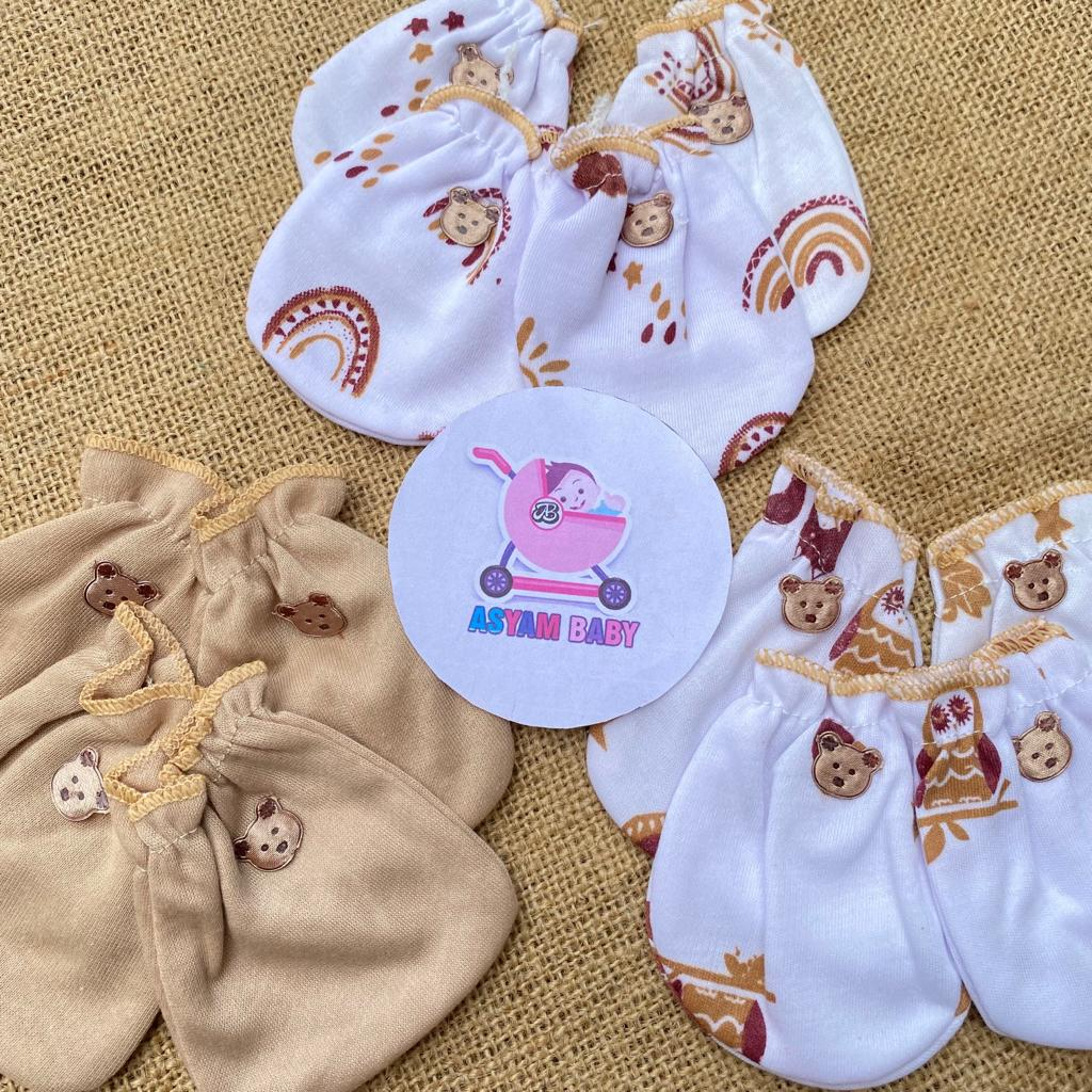 3 PCS Sarung Tangan 3 PCS Sarung Kaki Series Coklat New Sablon ASYAM BABY