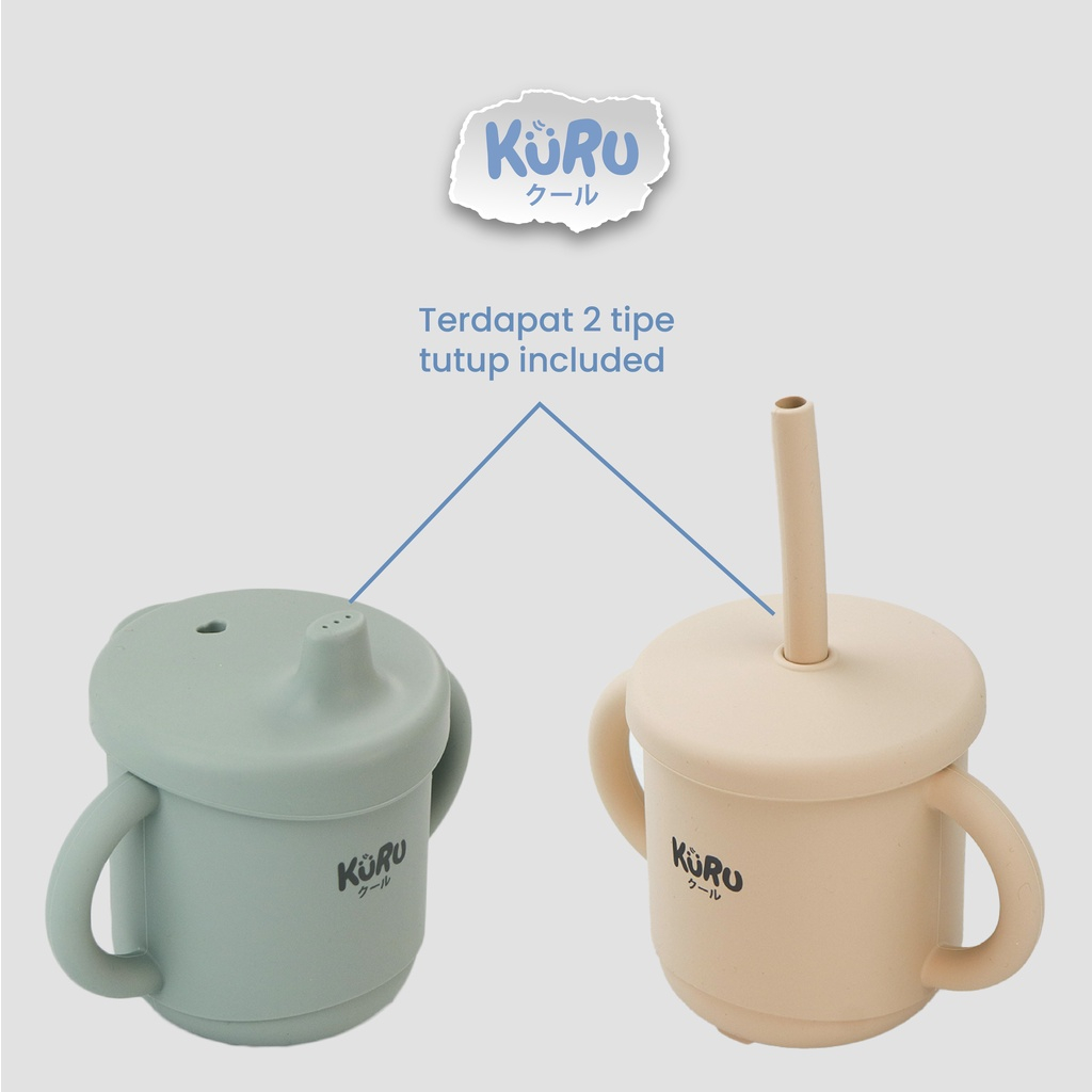 Kuru Baby Silicone Sippy Cup Set | Gelas Silicone Bayi + Straw Sedotan