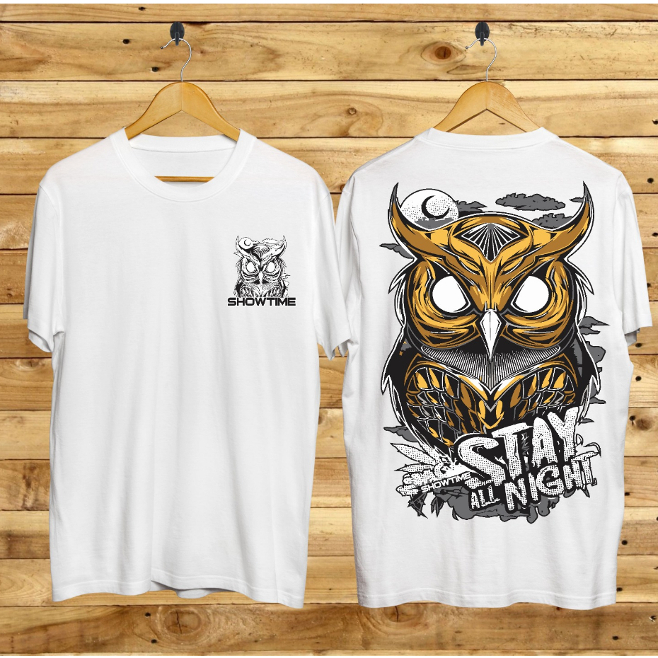 Kaos Tshirt Pria Terbaru Stay Nigth Owl Putih Samurai Jepang Distro Lengan Pendek Motif Sablon Bergambar Keren