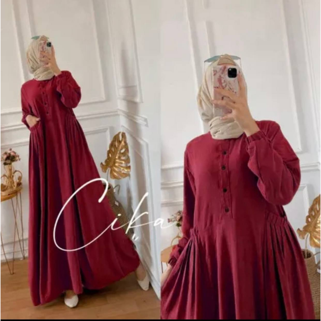 Gamis Cringkel Cika Dress Maxy Ready Bahan Crinkle Airflow Polos